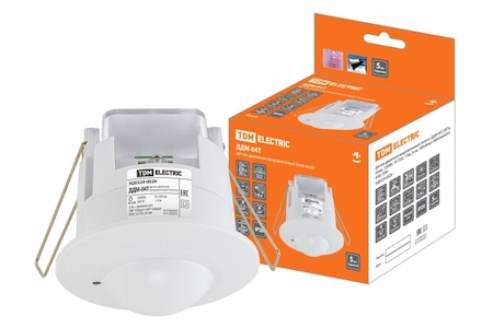 TDM ELECTRIC SQ0324-0029 Датчик движения микроволновый (точечн.) ДДМ-04Т 5,8ГГц, 65мм, 1200Вт, 10-720с, 1-8м, 3+лк, 180(сбоку)+360(сверху)гр, IP20, TDM
